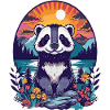 Panda Sunset Forest Illustration