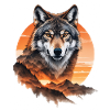 Wolf im Abendrot über Bergen