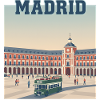 Madrid Plaza Retro Bus Scene