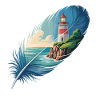 Lighthouse in Feather Landscape Painting