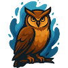 Brown owl against blue waves