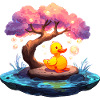 Duck on rosy tree island