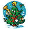 Jolly Christmas Tree Playing Trumpet Design