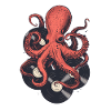 Oktopus mit Vinylplatten – Retro Musikdesign