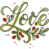 Love lettering with red berry branches