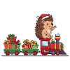 Christmas hedgehog train with gifts