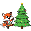 Fuchs mit Lichterkette und Tannenbaum