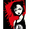 Héroïne comique punk en contraste rouge-noir