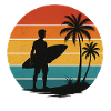 Retro surfer silhouette on the beach