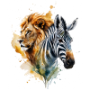 Aquarelle Lion Zèbre Patchwork