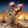 Cactus flowers in sunset