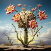 S surreal cactus with huge flowers