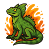 Lézard basilic vert avec fond flamboyant