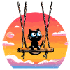 Cat on swing in sunset