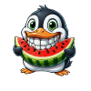 Fröhlicher Pinguin mit Wassermelone Sommerfrucht