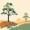 Pastel Sunset Trees