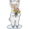 Alpaca with bouquet of flowers