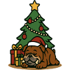 Christmas Bulldog Sleeping by Tree Art