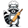 Cooking raccoon with rolling pin