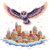 Pastell-Eulenflug über Wolkenstadt
