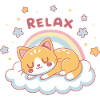 Relaxed Kitten Rainbow on Cloud