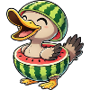 Funny duck with watermelon summer freshness