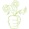 Eine Faust Hand mit Blumenstrauß