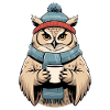 Hibou d’hiver avec écharpe et bonnet