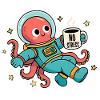 Space Astronaut Octopus with Coffee Cup