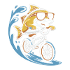 Fish on bike with sunglasses