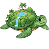 Island turtle with waterfall