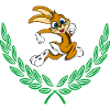 Cute rabbit in green laurel wreath