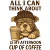 Sleeping dog thinks of coffee