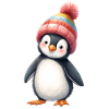 Pinguin mit bunter Wintermütze