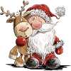 Drolliger Weihnachtsmann und sein Rentier 