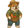 Farmer Bulldog Holding Vegetable Basket Cartoon