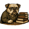 Bulldog Writer with Books Scholarly Cartoon Art