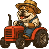 Cute Bulldog Farmer Driving Red Tractor Cartoon