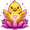 Chick on lotus with heart