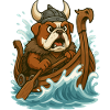 Wikingerbulldogge paddelt wild langschiff