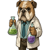 Scientist Bulldog Holding Chemistry Flasks