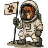Astronaut Bulldog Holding Paw Print Flag