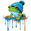 Frosch mit blauer Beanie