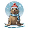 Winter seal with scarf and hat
