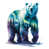 Wasserfarbener Polarbär Waldlandschaft