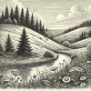 River Forest Landscape Engraving