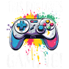 Junge liebt Gaming – bunte Controller-Splash