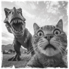 Kat-selfie med T Rex Kaos-motiv