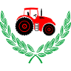 Tracteur rouge en couronne de laurier