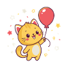 Kawaii balloon cat and confetti
